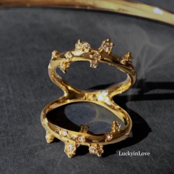 ALEXIS BITTAR NEW Gold Satellite Double Banded Crystal Accented Lace Size 7 Ring - Picture 3 of 16